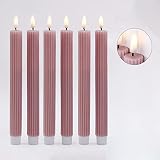 Real Wax LED Taper Candles, Pink Striped Flameless Candlesticks Flickering for Wedding Decorations,