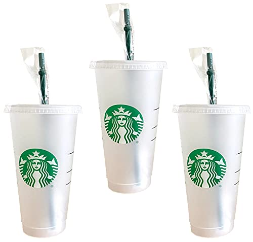 Starbucks 3 vasos reutilizables de plástico duro Venti 700 ml, para café con hielo con tapa y pajita verde con tapa - Imagen 7