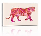 QMV Stylish Pink And Orange Tiger Canvas Poster Wall Art Preppy Room Decor Animal Print Art Print Preppy Animal Painting Poster Y2k Girls Bedroom Dorm Picture Unframed Size: 16x24 Inches