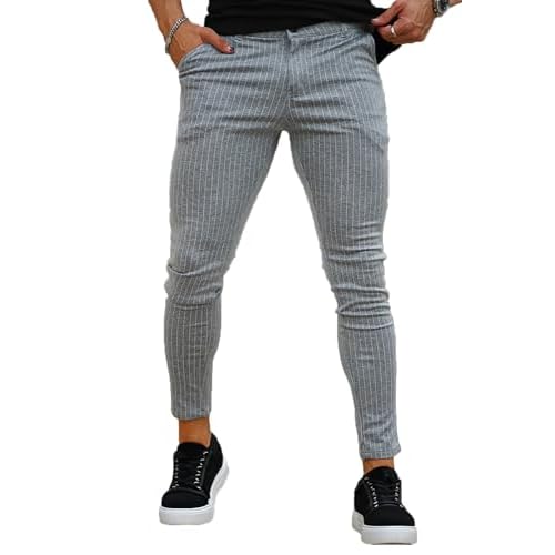 GINGTTO Mens Dress Pants Slim Fit Stretch Pinstripe Pants Men Skinny 28W x 28L Black