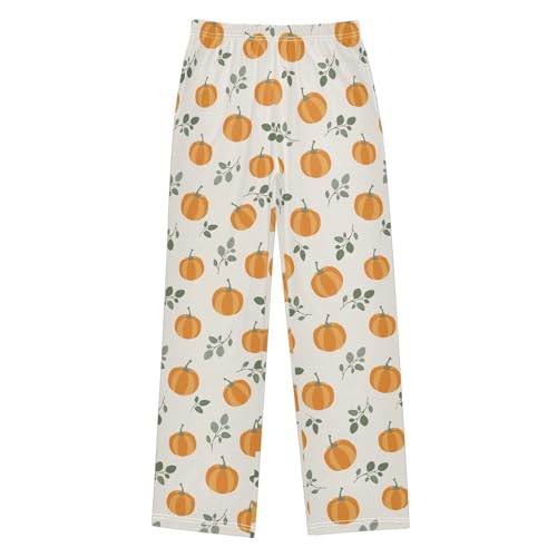 Boys' Pants Halloween Pumpkin Green Leaf Orange Long Bottoms Jogger Pants Elastic Waist Trousers with Pockets S-XL