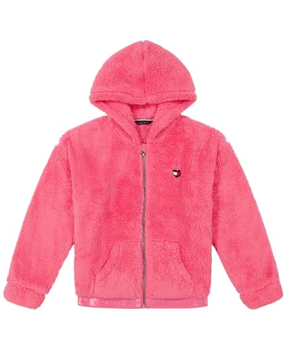 Tommy Hilfiger Girl's Long Sleeve Minky Sherpa Full Zip Hoodie Sweatshirt with Front Pockets Hooded, hot Pink, 12-14