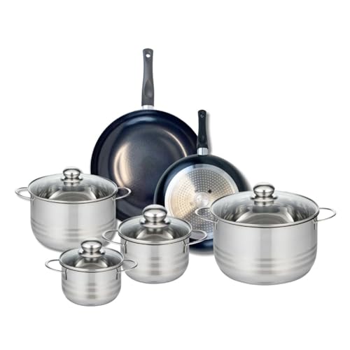 ELO 9733950 Elo Prima Brillant, acero inoxidable, inducción, 6 piezas, juego de 2 sartenes de cocina 24 y 28 cm y 4 ollas 14, 16, 20 y 24 cm