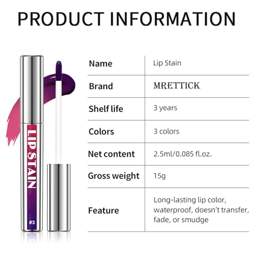 Mrettick Peel Off Lip Stain 3 couleurs Matte Tattoo Peel Off Lip Liner Set Gloss Nude imperméable à l’eau longue durée Tattoo Lip Tint Stain (red, 3) – vue 9