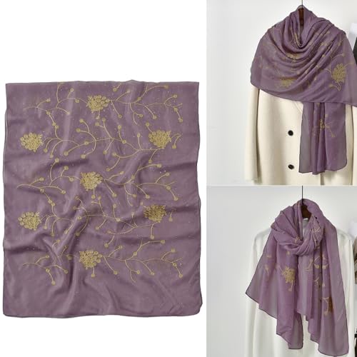 Embroidery Flower Long Scarf For Women With Hot Drilling Design Multipurpose Head Covers Shawl Wrap for Daily2