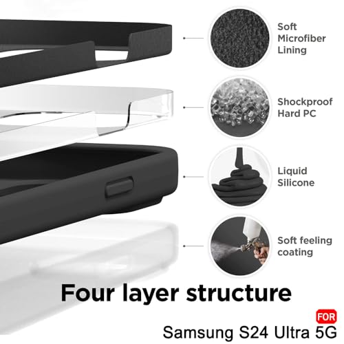 Image of TheGiftKart Liquid Silicone Back Cover Case for Samsung Galaxy S24 Ultra 5G | Soft Micro-Fibre Lining Inside | Camera & Screen Protection | Shockproof Case for Samsung S24 Ultra (Silicone, Black)