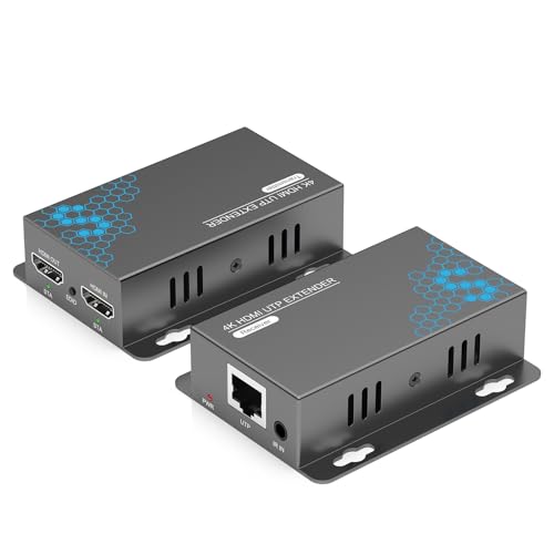 KVZOO 4K HDMI Extender Over Ethernet CAT5 CAT6 CAT7 Upto 230FT, with IR, Loop Out, POC, EDID, 4K@30Hz 1080P@60Hz Full HD Signal Distribution HDMI Transmitter Receiver with Holes, Easy Installation