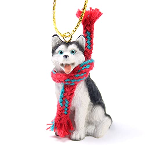 Siberian Husky Black and White with Blue Eyes Miniature Ornament