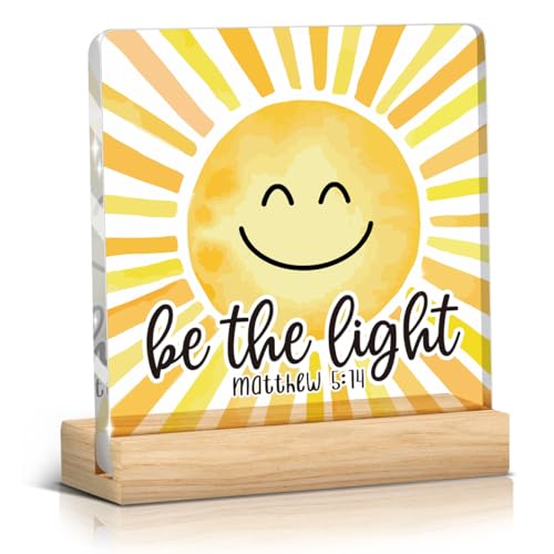 Image of Sunshine gifts Inspirational Sun Sunshine Acrylic Sign Desk Decor, Pop Smiles Rustic Farmhouse Wooden Block Sign Decorations for Home Office Girls Dorm Room Nursery Playroom Wall Tabletop Shelf Decor