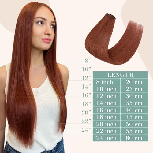 Image of Dark Auburn 14-24 inch Remy Human Hair for Women 8pcs 18 Clips Full Head Soft Straight Hair(16 inch=60g #33)