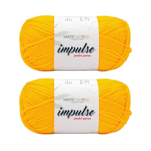 Image of WOAFashions Impulse Hand Knitting & Crochet Yarn, Premium Acrylic, 4 : Medium (Yellow) (2x100gms / 3.5oz / 200mtr / 218yds)