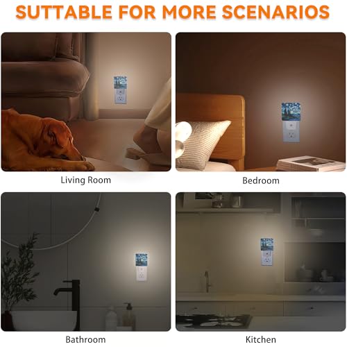 Image of Van Gogh Starry Night Night Lights Plug into Wall Decorative Night Light Dusk to Dawn LED Lamp for Bedroom Bathroom Living Room