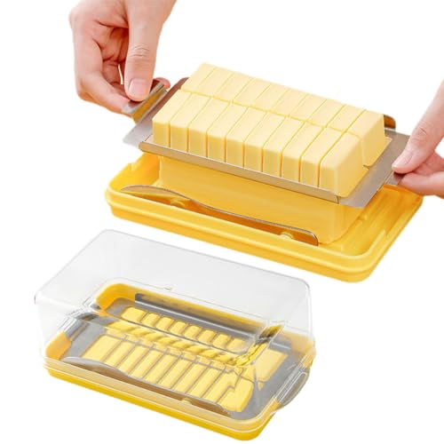 Butter Slicer Cutter Stainless Steel, Stick Butter Container Dish with Lid for Fridge, Butter Slicer Container Easy Storage and Cutting