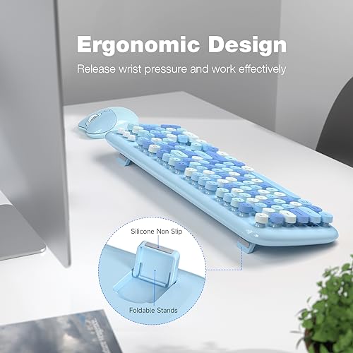 Image of KNOWSQT Wireless Keyboard and Mouse Combo Pale Blue - Colorful 104 Key 2.4G Round Keycap Typewriter Keyboards, USB Dongle Plug and Play, for Laptop, Windows, PC, Mac, Desktop