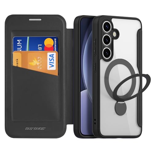 DUX DUCIS Coque Magnétique pour Samsung Galaxy S25 5G, Compatible avec Magsafe, [360° Support Rotatif ] Translucide Housse de Protection en Cuir PU Premium...