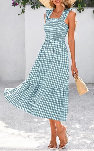 Image of PRETTYGARDEN Women's Summer Dress Casual Ruffle Strap Gingham Midi Sundress