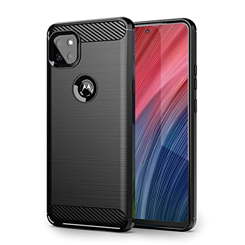 SCL Funda para Motorola One 5G ACE - Textura cepillada antideslizante con diseño de fibra de carbono, funda protectora de TPU suave a prueba de golpes para Moto One 5G ACE - Negro