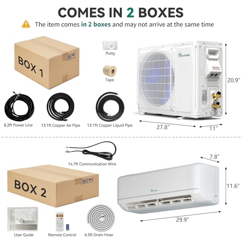 Image of YITAHOME 21 SEER2 12000BTU Mini Split AC /Heating System 208-230V, Pre-charged Inverter AC Cool & Heat Up to 750 Sq. Ft, Pure Design, Compatible with 3 Level Eco Mode, Complete Installation Kit, White