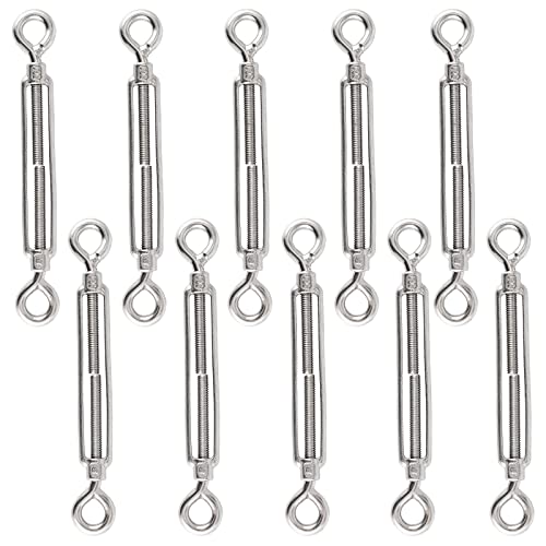 SHEUTSAN 10 Pieces M8 Silver Eye to Eye Turnbuckle, Stainless Steel 304 Adjustable Wire Rope Cable Tension kit for Tensioning Cables or Ropes Indoor and Outdoor Use