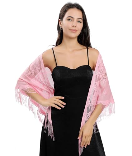 Women's Triangle Lace Shawls Wraps For Bride Wedding Floral Lightweight Fringe Scarf For Evening Party Dress3