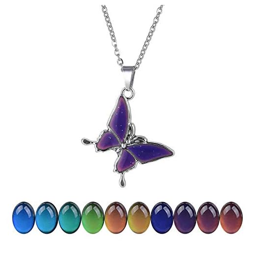 FM FM42 Temperature Sensing Color Changing Butterfly Pendant Necklace with 19.29" Stainless Steel Rolo Chain (Butterfly-1) ZN1128