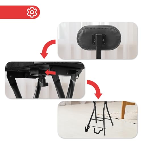Image of Pyle Adjustable Guitar Seat with Built-in Stand, EVA Foam Padded Cradles, Removable Backrest, Non-Slip Rubber Feet, Collapsible Design - Fits Acoustic, Electric & Bass Guitars - 300 lbs Capacity.