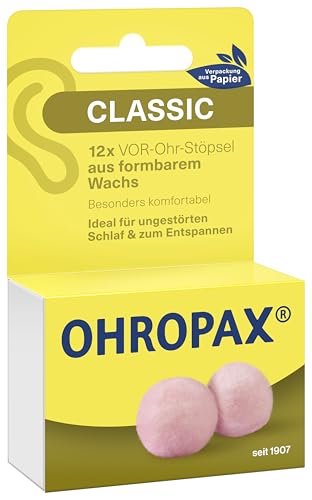 OHROPAX Tapones clásicos para los oídos – Tapones para los oídos para proteger contra el ruido, la humedad y el viento – Hecho de cera moldeable – Cómodo y adecuado para todos los oídos – Nivel de