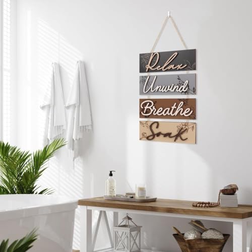 HPNIUB 3D Farmhouse Bathroom Decor, Bathroom Sign Relax Soak Unwind Breathe Wood Hanging Plaque, Rustic Home Decoration for Spa Laundry Bathroom Accessories - Cosy Home Interiors HPNIUB 3D Farmhouse Bathroom Decor, Bathroom Sign Relax Soak Unwind Breathe Wood Hanging Plaque, Rustic Home Decoration for Spa Laundry Bathroom Accessories - Image 4