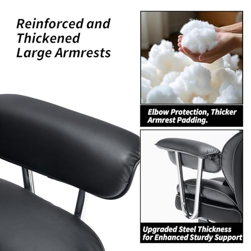 Image of Efomao Big and Tall Office Chair 400lbs - High Back Executive Chair with Swivel Base, PU Leather Upholstery, Lumbar Pillow, Padded Armrests, and Rolling Wheels,Black Computer Chair