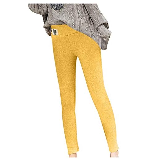 Varma fodrade byxor dam vinter hög midja skinny leggings stövlar byxor ogenomskinliga byxor fritidsbyxor elastiska strumpbyxor köldbeständiga byxor skidor termobyxor, GUL, M