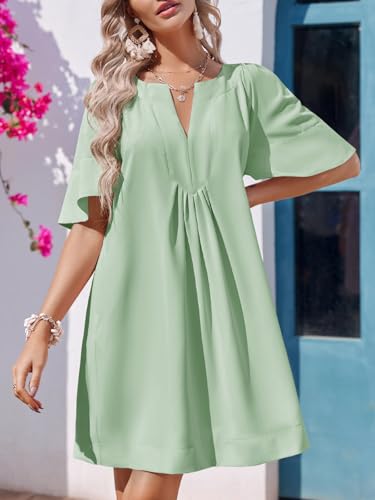 Image of Wenrine Womens Flutter Short Sleeve Mini Dress Casual V Neck Loose Flowy Summer Dresses