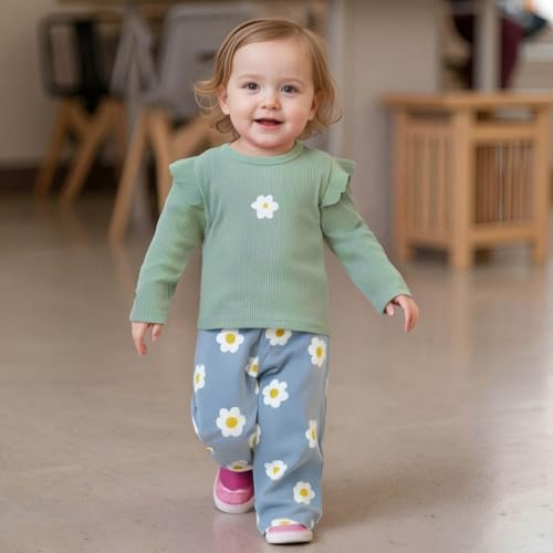 TheFound Toddler Girls Clothes Striped Long Sleeve Ruffled Tops Elastic Waist Flare Pants Outfits 6 12 18 24 Months 2T 3T 4T4