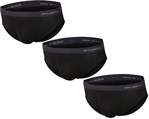 BRUBECK® BE10040 Base Layer 3er Set Herrenslip | Slip | Funktionsunterwäsche | Funtkional | Netzwäsche | Atmungsaktiv | Anti-allergen | Antibakteriell, Größe:L;Farbe:Schwarz