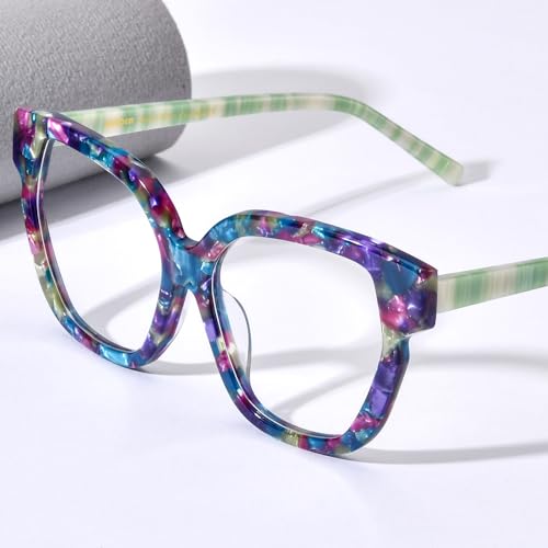 Image of HEPIDEM Multicolor Acetate Glasses Frame Women,Oversize Round Optical Eyeglasses 9345