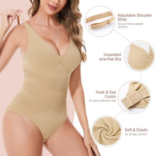 Shapewear Bodysuits for Women Tummy Control Body Shaper V Neck Waist Slimming Seamless Body Suits4
