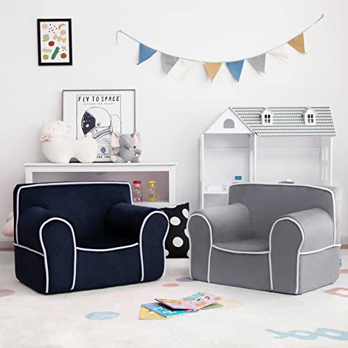 Costzon Kids Sofa, Foam Filled Toddler Chair W/Removable & Washable Velvet Surface, Child Armchair For Play Room, Nursery, Kindergarten, Gift For 0-5 Year Old Boys & Girls, Toddler Couch (Navy Blue) #TOP3