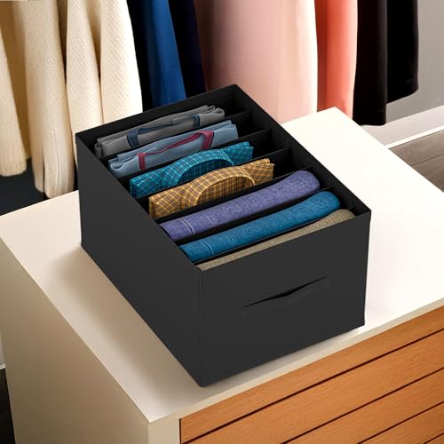 Image of Kuber Industries Non Woven Medium Foldable Clothes Organiser with 7 Grid | Dress Storage Box For Jeans & Shirt | Wardrobe Storage Organizer | Bedroom Almirah Organizer Items | Black