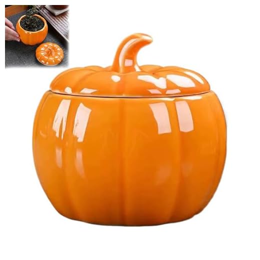 Ceramic Halloween Cookie Jar - Pumpkin Shaped Storage Jar with Sealed Lid - Fall Cookie Jar for Tea, Coffee & Candy - Glass Pumpkin Jar with Ribbons - Autumn Kitchen Decor (Large)