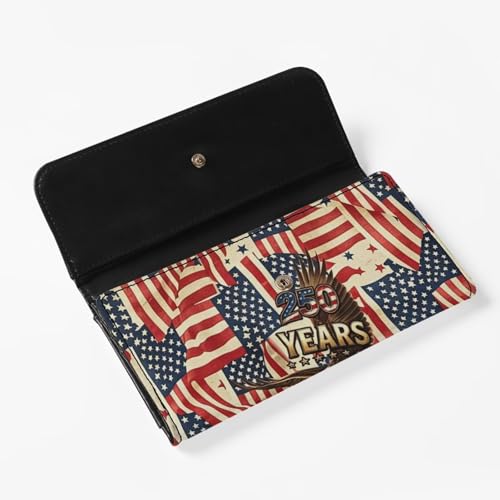 Image of AFPANQZ Womens Wallets Leather Trifold Multi Card Holder Slots Wallet, American 250th Pattern Elegant Clutch Phone Holder Trifold Purses Zip Coins Pocket, Buckle Closure Clutch