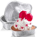 Hushee 6 Pcs 27 oz Valentine's Day Heart Shaped Cake Pan with Lid 7.4 Inch Aluminum Foil Disposable Cupcake Baking Pan Heart Food Packing Muffin Tin Liner Pudding Cooking Cup for Mother's Day
