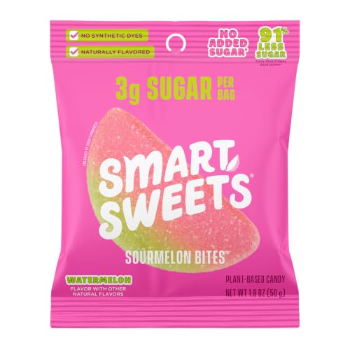 SmartSweets Sourmelon bites, Low Sugar Gummy Candy (3g), Low Calorie (130), Gluten-Free -1.8oz (Pack of 6) Packaging may vary