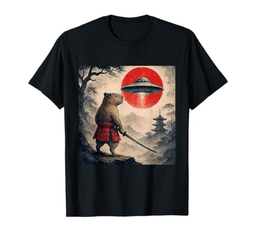 Capybara Samurai UFO Vintage Japonés Ukiyo-e Animal Lover Camiseta