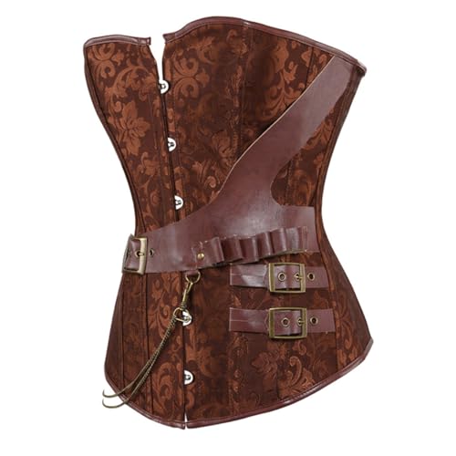 Grebrafan Brown Leather Steampunk Corset Bustier Plus Size2