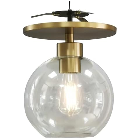 Worth Home Products - Instant Semi Flush Conversion Kit - Clear Glass Globe Shade - for Low & Tall Ceilings - Recessed Light Conversion Kit for 6" Recessed Cans (Satin Brass) Cover