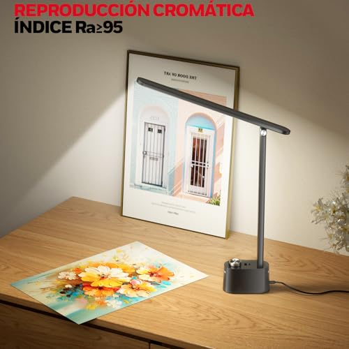 Honeywell Lámpara de escritorio LED - H01 Pro Sunturalux™ Lámpara de escritorio plegable con puerto de carga USB A+C, regulable en 3 modos de color, para la oficina en casa (oscuro) - imagen 5