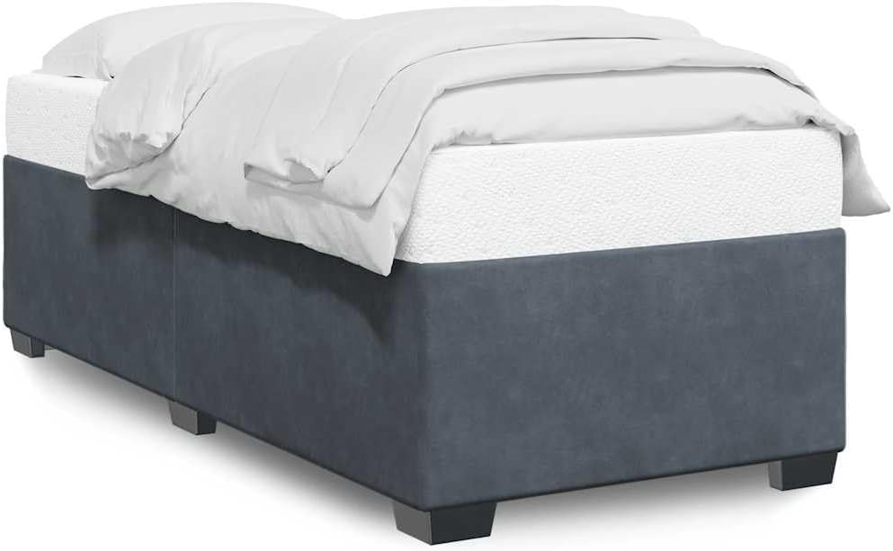 Twin Bed Frame Dark Gray Velvet 100% Polyester with Plywood Engineered Wood Slatted Platform Foundation for Bedroom Modern Minimalist Mattress Support Durable Sturdy Furniture