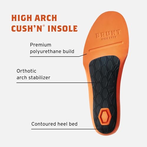 Image of BRUNT High Arch CUSH N Insoles - Comfort Work Boot Insoles with Added Support - Orthotic Arch Stabilizer - 3 /4 Contoured Support Plate - Moisture Wicking - Anti-Odor Treatment