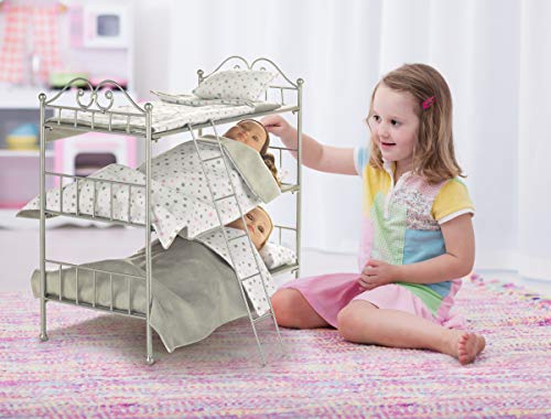 Badger Basket Toy Scrollwork Metal Triple Doll Bunk Bed With Ladder And Bedding For 18 Inch Dolls - Silver/Pink #TOP1