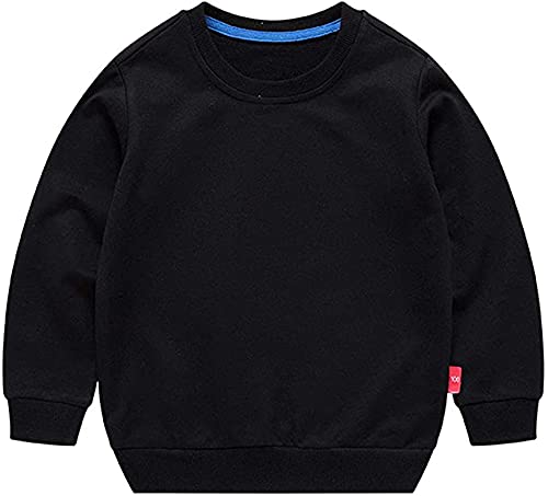 HAXICO Unisex Kids Solid Cotton Pullover Sweatshirt T-Shirt Toddler Baby Boys Girls Crewneck Long Sleeve T-Shirt Tops Blouse Black, 12 Months