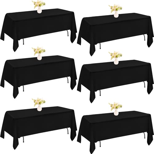 Image of 6 Pack Rectangle Black Table Cloth Bulk Washable Polyester Table Cover for Wedding Dining Table Buffet Parties Banquet Decoration(60x102Inch, Black)